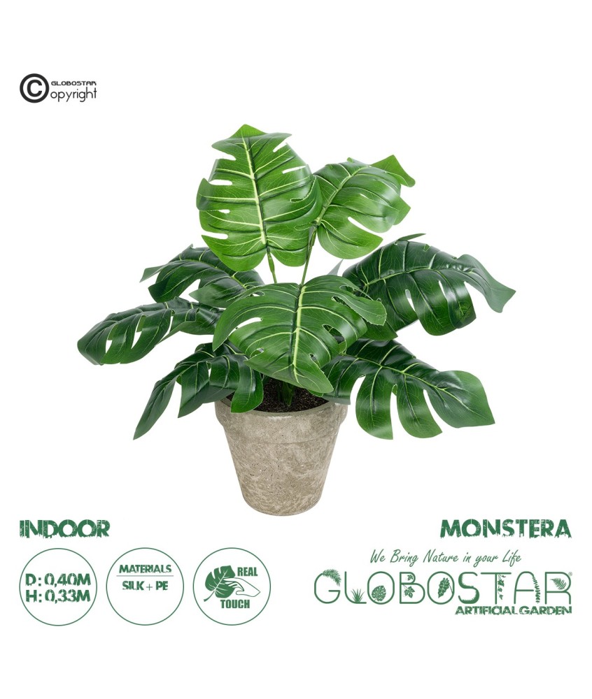 GloboStar® Artificial Garden MONSTERA POTTED PLANT 20895 - Διακοσμητικό Φυτό Μονστέρα Φ40 x Υ33cm